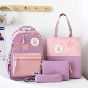 Sac à Dos Multifonctionnel Kawaii Grand Volume Imperméable et Résistant 4Pcs