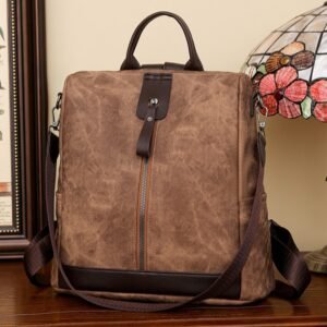 Sac à Dos Femme Antivol en Tissu Vintage avec Fermeture Arrière